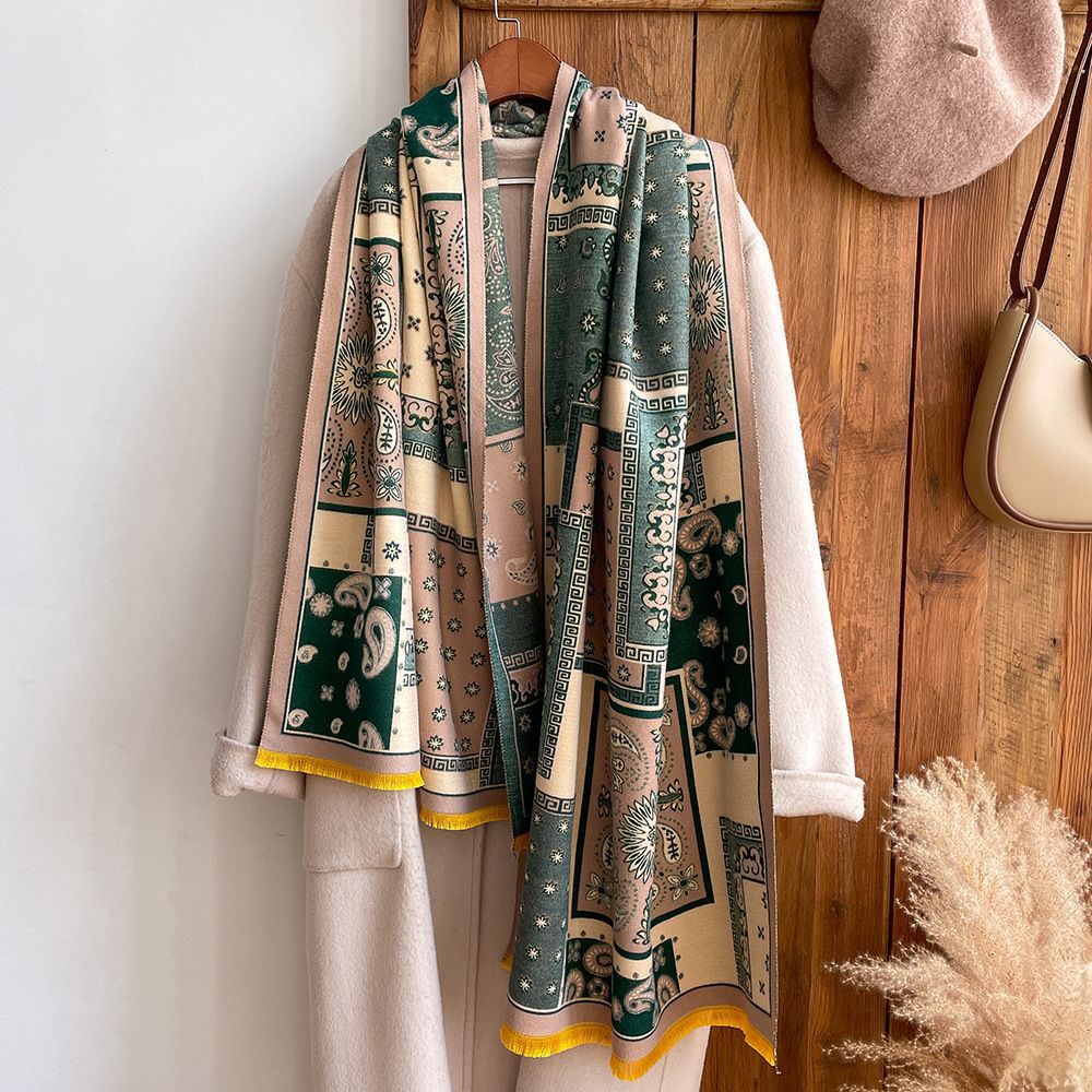 Otoño e invierno nuevo todo-Partido con aire acondicionado mantón de la habitación a cuadros de anacardo de doble cara de Cachemira bufanda engrosada caliente de las mujeres bufanda