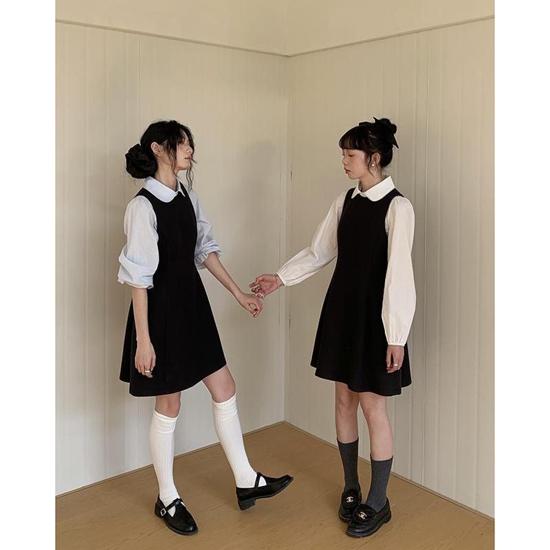 【Geming】Versatile Doll Collar Shirt + Simple Vest Dress Autumn Casual Two-Piece Set Y4080F 【Geming】Versatile Doll Collar Shirt + Simple Vest Dress Autumn Casual Two-Piece Set Y4080F