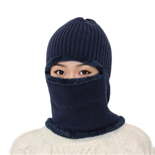 Winter face mask, thick outdoor warm cycling cap, windproof and cold-resistant, neck gaiter, knitted woolen hat, round top