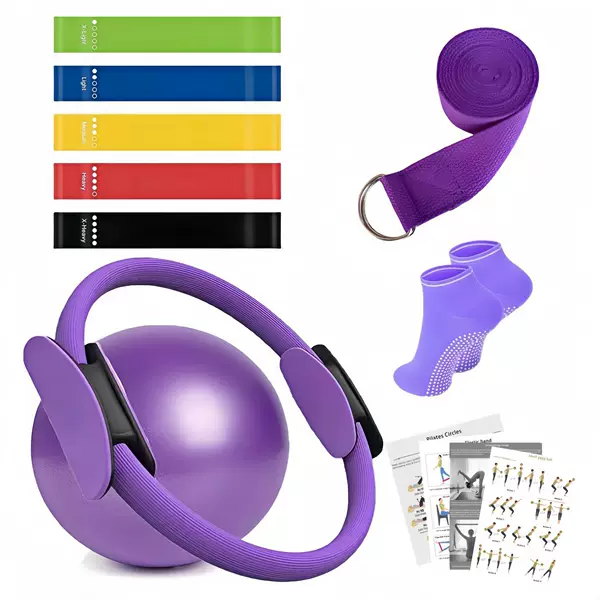 Cross-Border New Popular Pilates Ring and Ball 9-Piece Set, with 5 Resistance Bands for Home Exercise Yoga Ball