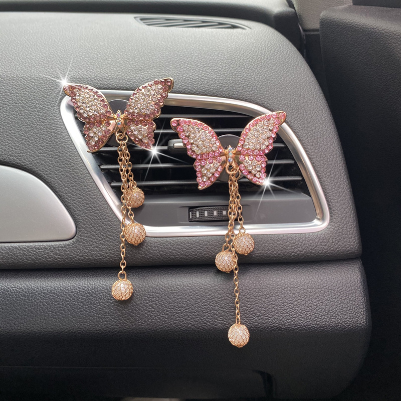 Butterfly and Pearl Car Air Freshener with Swarovski Crystal Accents