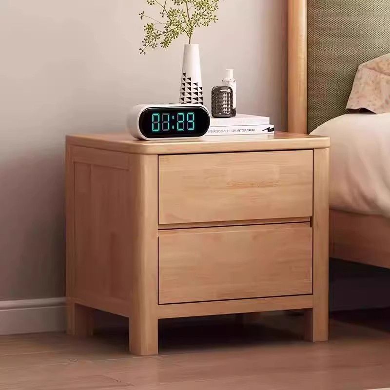 All Solid Wood Bedside Table Modern Nordic Simple Rubber Wood Bedroom Home Lockable Mini Storage Cabinet Bedside Cabinet
