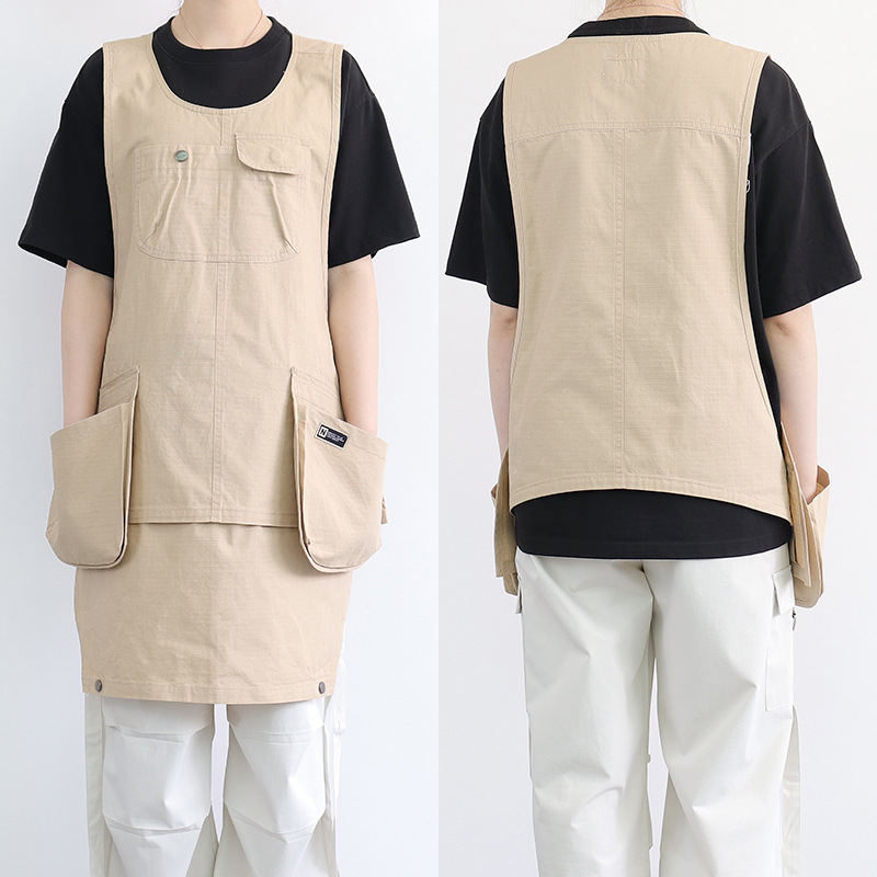 Nuevo delantal de bolsillo transfronterizo estilo coreano chaleco fresco longitud corta se puede usar abrigo abrigo de trabajo delantal de corte de pelo