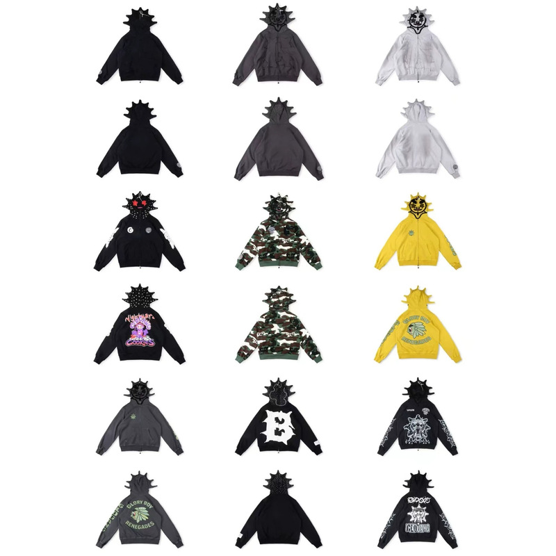 2026 Glo Gang the Glory Full Zip Hoodie with Cartoon Print and Embroidery Zipper