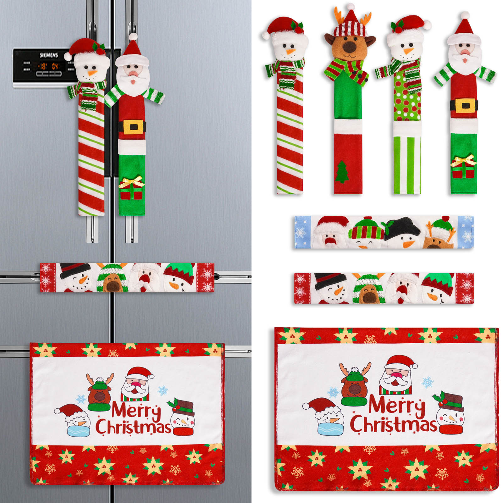 Navidad transfronteriza mango de refrigerador set de siete piezas guantes de microondas cocina con guantes de decoración de vacaciones