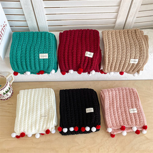 Korean High-End Kidsren's Ball Scarf Autumn and Winter Warm and Versatile Pure Color Woolen Scarf for Boys and Girls Knitted Scarf