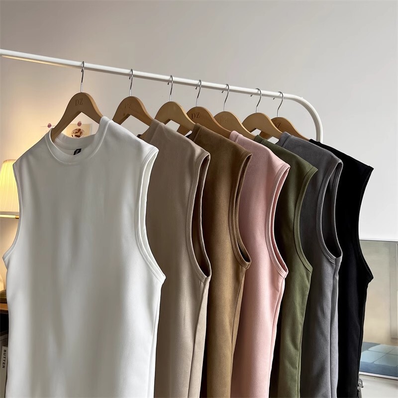 [Suede] American-style Heavy Sleeveless Vest Men's Summer High-end Sense Duffian Handsome Brand Sports Fitness Waistcoat T-shirt