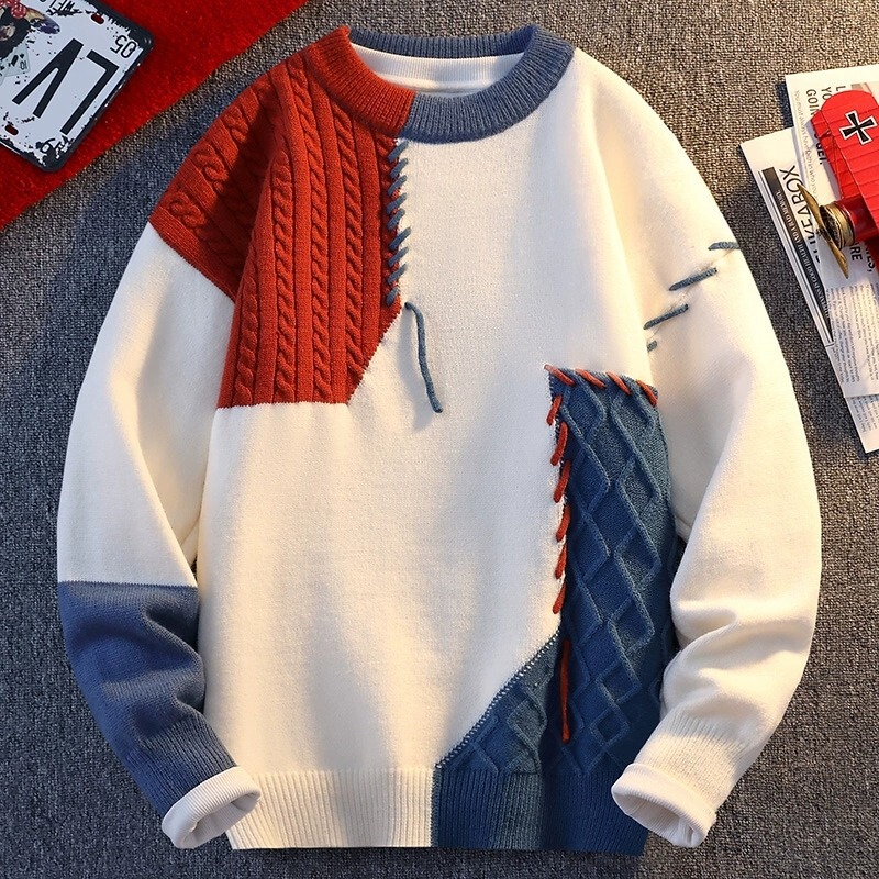 ファッション秋と冬の新しいニットジャカードメンズレトロラペル無地ツイストポロシャツプルオーバーセーター紳士服|undefined