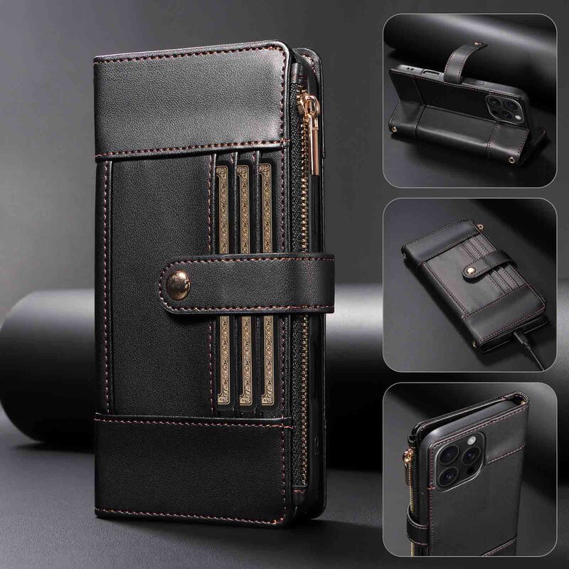 Suitable for Iphone16Pro Multi-Card Shoulder Strap Crossbody Phone Case Apple 15 Flip Zipper Bag 17Max Protective Cover