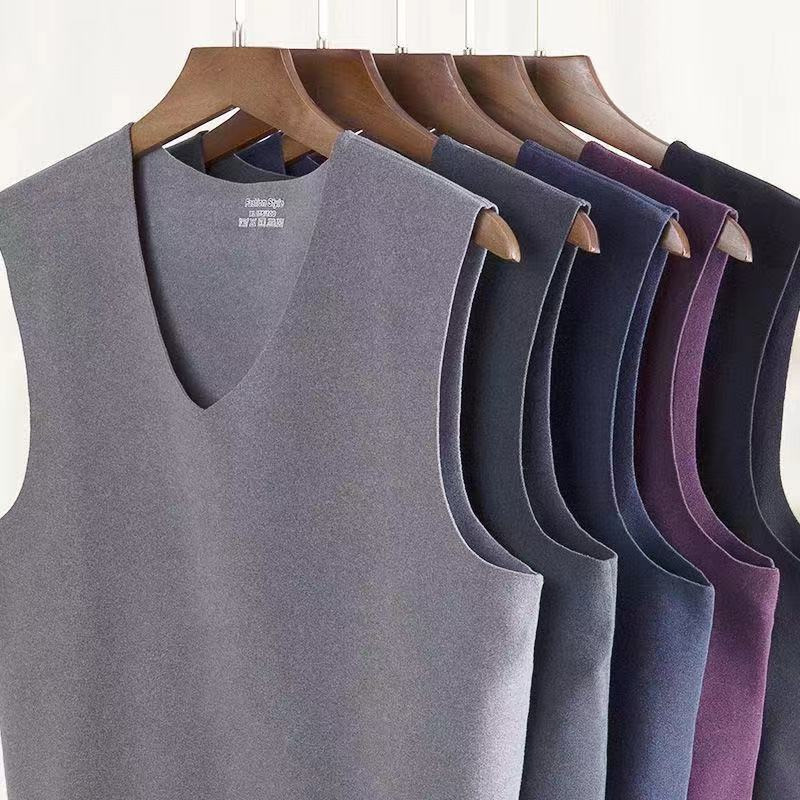 German velvet seamless warm vest men's thickened fleece-lined waistcoat sleeveless cotton vest double-sided sanding base autumn 2024 winter