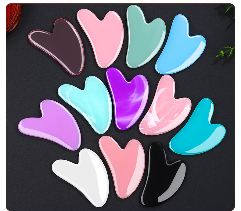Resin Acrylic Gua Sha Facial Massage Board Heart Shape Rose Pink Guasha Tool for Face Body Meridian Care details