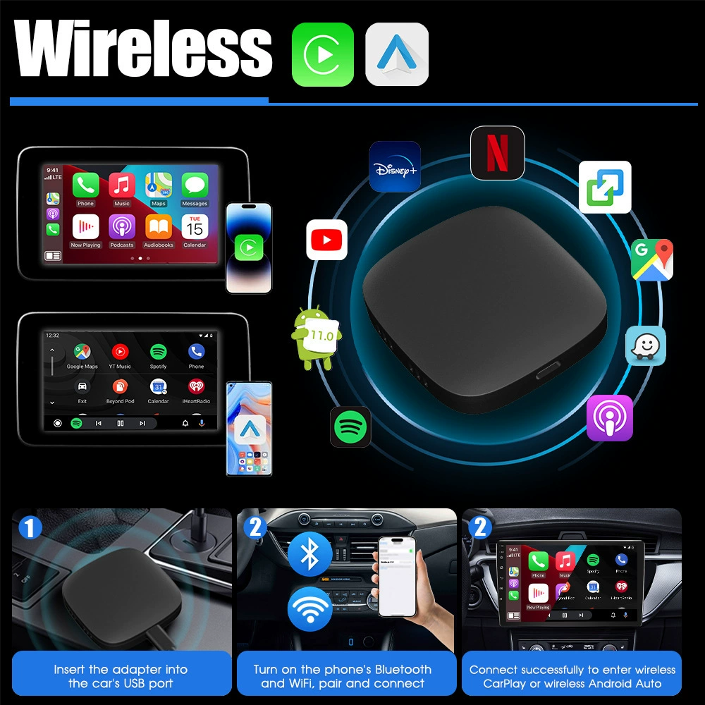 USB-проводной к беспроводному CarPlay | Android Auto | Android 13.0 коробка для взаимодействия автомобиля