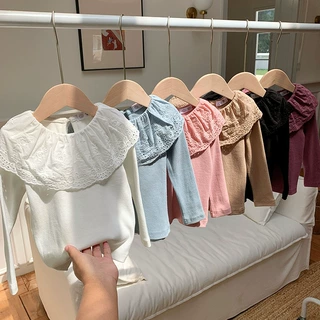 春秋婴儿蕾丝荷叶边领打底衫公主宝宝长袖T恤女童上衣洋气女内搭