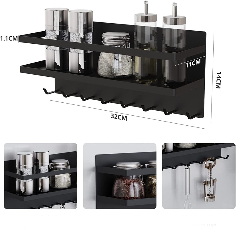 Estante de almacenamiento del refrigerador estante lateral libre de perforaciones para el hogar suministros de cocina succión magnética con gancho estante lateral de almacenamiento del refrigerador