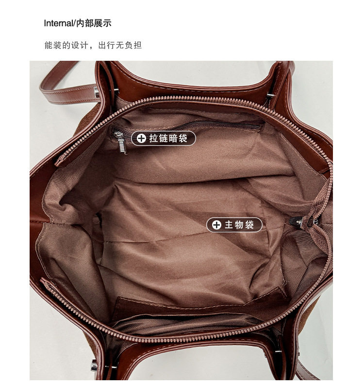 Túi tote nữ chất liệu PU, dung lượng lớn, đeo vai hoặc xách tay — màu cà phê, màu kaki, màu nâu, đen chi tiết 8