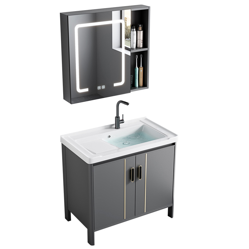 gabinete de baño de aluminio espacial combinado lavabo tablero de lavado de cerámica de lujo lavabo tipo piso baño