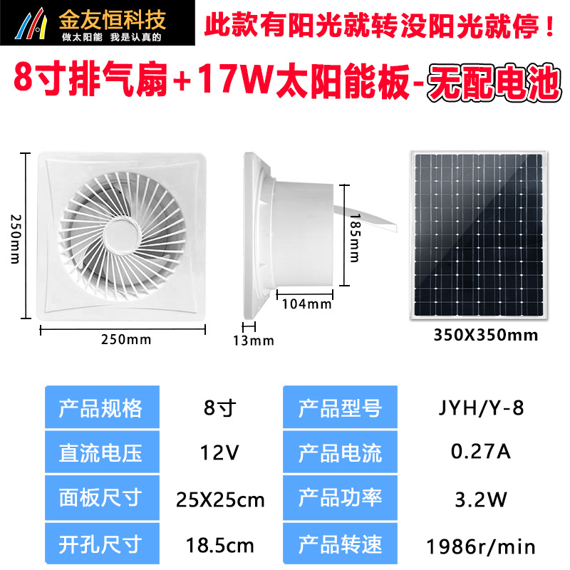 신형 화이트 원형 8inch 팬 + 12V 20W 태양광 패널