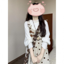 甜妹少女感复古文艺波点背带连衣裙女秋冬韩系温柔风白色内搭套装