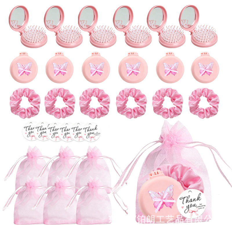 New cross-border bowknot airbag comb and mirror set, foldable integrated mirror and comb, party wedding bridesmaid gift