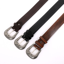 新款复古雕花针扣西部风皮带时尚装饰压花纹理腰带个性金属扣批发