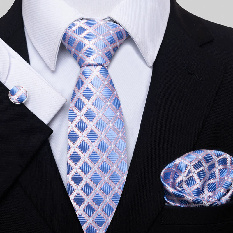 Ready stock solid color polka dot plaid tie wholesale solid color men's tie tie cufflinks pocket square set 8cm
