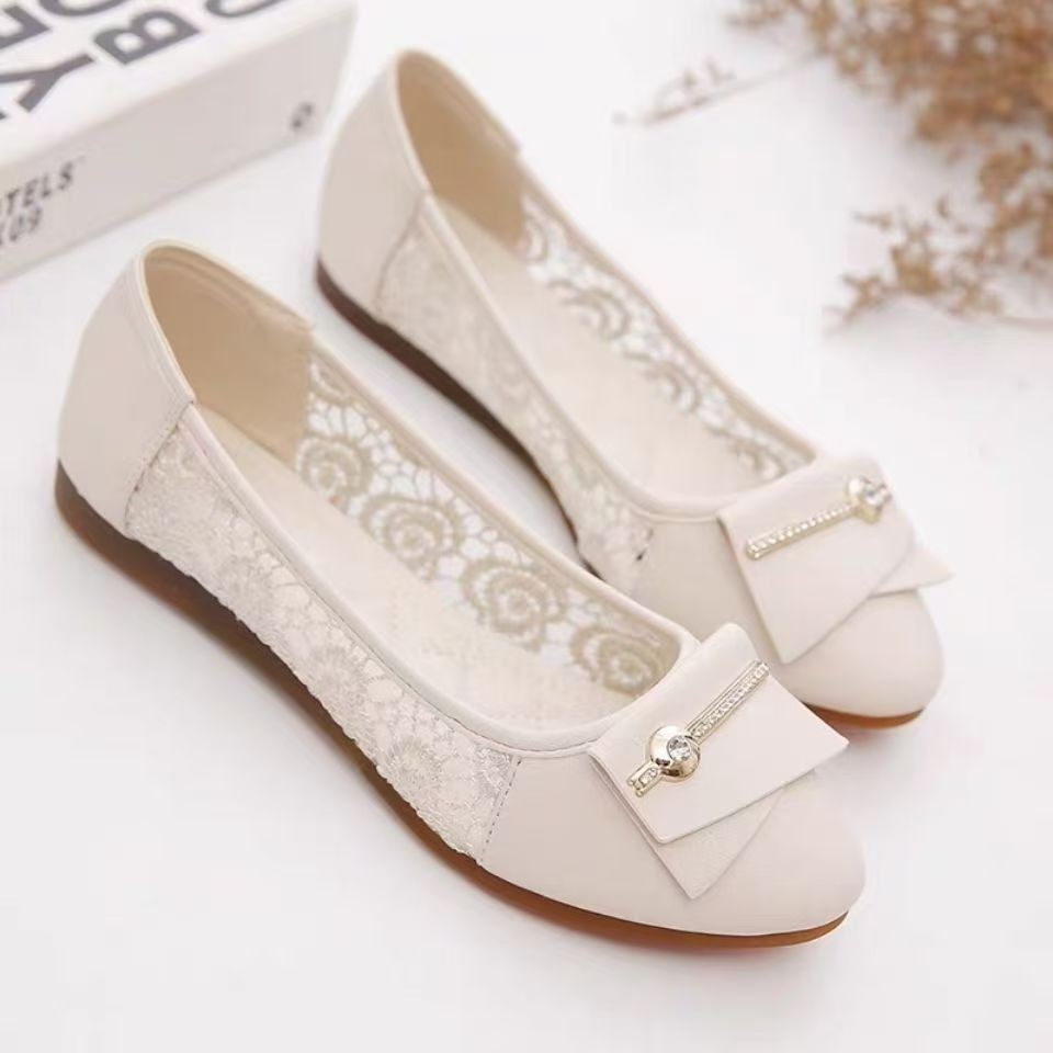Mesh agujerado, zapatos de moda de cuero suave, zapatos de sol para mujeres, primavera y verano coreanos, zapatos de trabajo de encaje suave