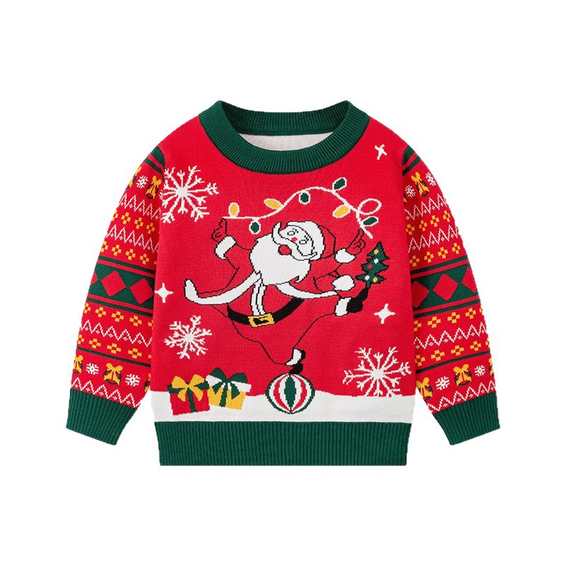 Fábrica de fuentes nuevos niños europeos y estadounidenses suéter de Papá Noel niños y niñas dibujos animados Jacquard top top jersey