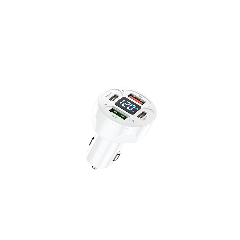 Cross-Border Digital Display Car Charger 66W 4Usb Car Charger Super Fast Charging One-To-Four Multi-Port Qc3.0 Car Charger