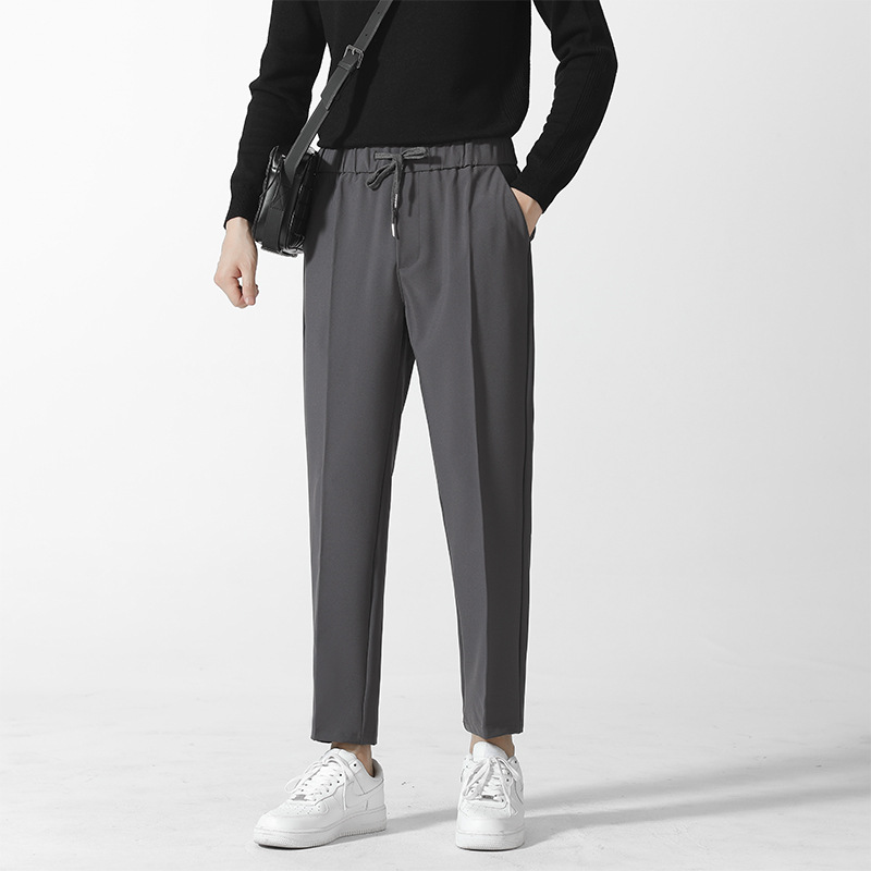 Pantalones casuales rectos drapeado pantalones de traje con cordones pantalones de traje delgados pantalones de cintura elástica suelta para hombres pantalones largos casuales de todo fósforo moda