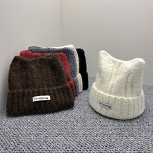 猫耳朵毛线帽大头围女款可爱冷帽子秋冬季加厚防寒保暖针织毛绒帽