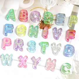 高货uv镀彩透明大孔字母珠亚克力串珠diy手机链包挂材料饰品配件