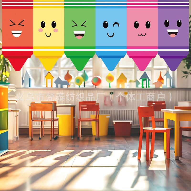 6 Pieces of Curtain Decorations, Classroom Crayon Curtains, Kindergarten Decorative Hanging Curtains, Holiday Party Decorative Hanging Curtains