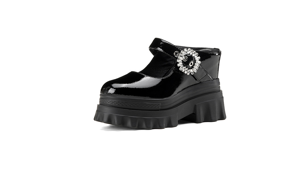 Dép sục Birken đế dày độn cao 12cm, bít mũi khóa đính kim cương, sandal đế xuồng đi hè — Màu đen chi tiết 19