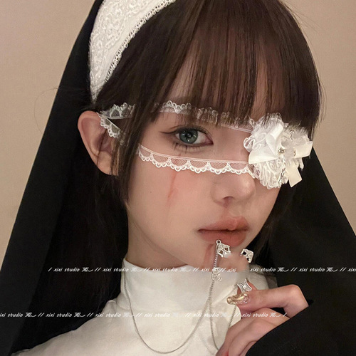 Lace Halloween Lace Cross Eye Mask for Women Dark Gothic Style Bowknot Heart Hair Band Accessory