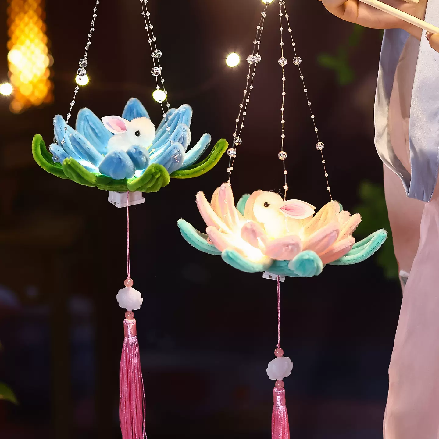 中秋节莲花灯笼 2025新款幼儿园儿童手工diy材料包扭扭棒兔子宫灯