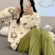 秋冬款法兰绒睡衣女卡通2024年新款冬季加厚珊瑚绒学生家居服套装