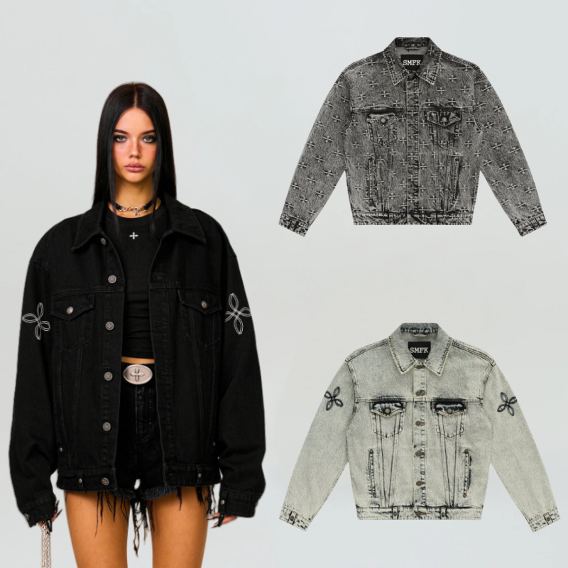 SMFK Storm Garden Broad Denim Jacket Washed Cotton Black Vintage Jacket