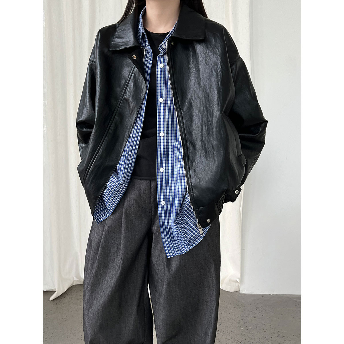 Ns Retro Trendy Motorcycle Clothing American Jacket Women's 25 Autum New High-End Pu Leather Jacket 9769