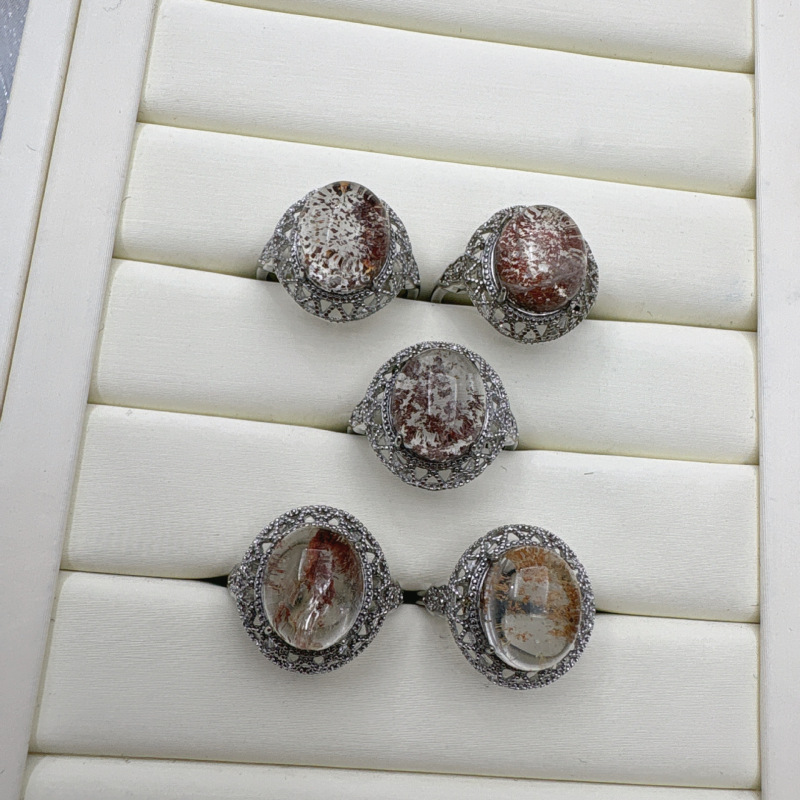 厂家批发 天然幽灵石戒指 晶体通透高级镶嵌超精致小清新百搭|undefined