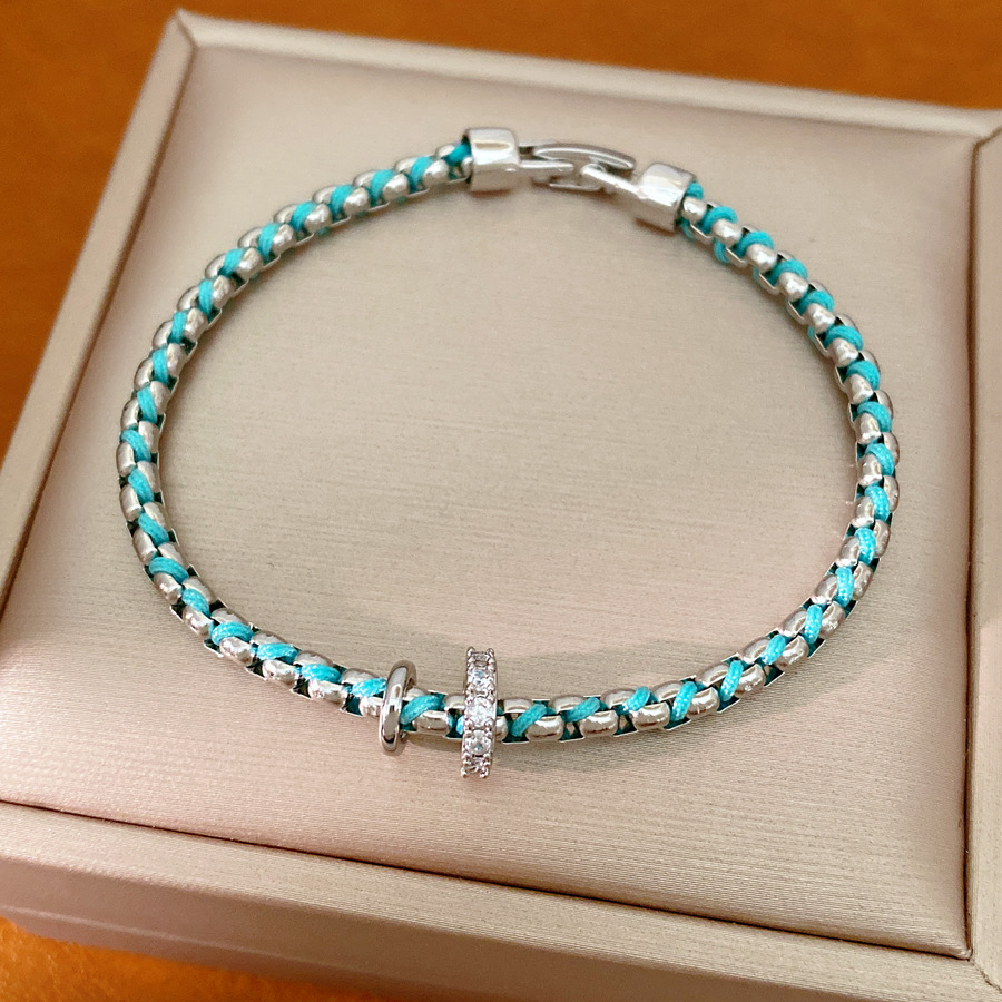 Cuerdas de color trenzadas zircon pulsera redonda geométrica ligera de lujo nicho pulsera personalidad temperamento simple joyas al por mayor
