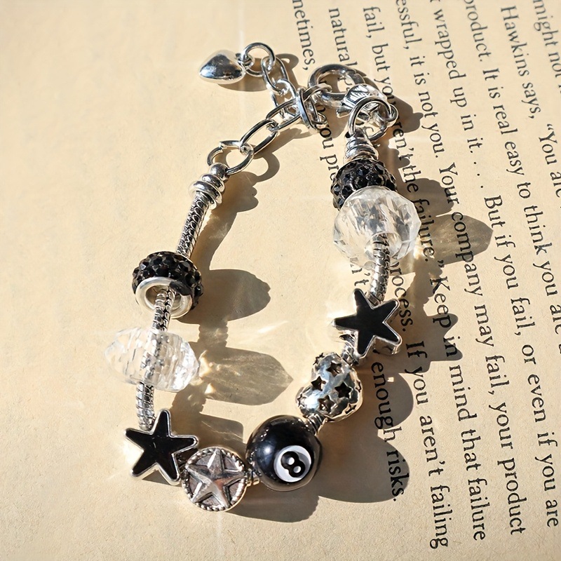 Silver No. 8 Ball Charm Bangle Bracelet Vintage Street Style_voghion.com