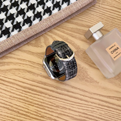 適用於蘋果9代手錶錶帶 iwatch se馬蹄扣毛呢細款皮質可調節錶帶