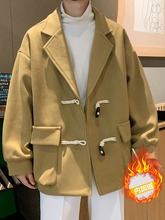 珀斯人牛角扣毛呢大衣休闲加绒保暖情侣外套冬季男士休闲呢料西装
