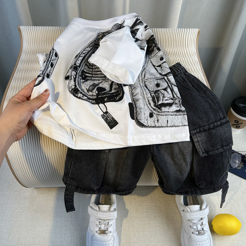 男の子ストリートスーツ夏服子供服新しいハンサム子供夏半袖ベビーおしゃれ韓国風ツーピースセット|undefined