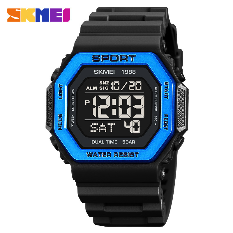 Reloj deportivo Skmei para hombre Reloj electrónico impermeable multifuncional de personalidad cuadrada Reloj electrónico de estudiante para hombre