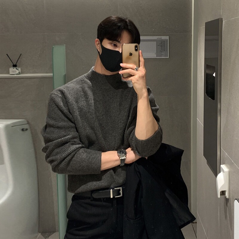 "Old Money Style Autumn/Winter Innerwear" Half-turtleneck sweater for men, Korean-style casual knit top, charcoal gray and coffee color "Old Money Style Autumn/Winter Innerwear" Half-turtleneck sweater for men, Korean-style casual knit top, charcoal gray and coffee color