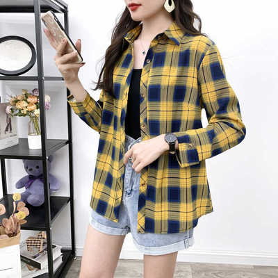 媽媽秋裝格子襯衫四十中年人女大碼寬松減齡百搭休閑長袖打底襯衣