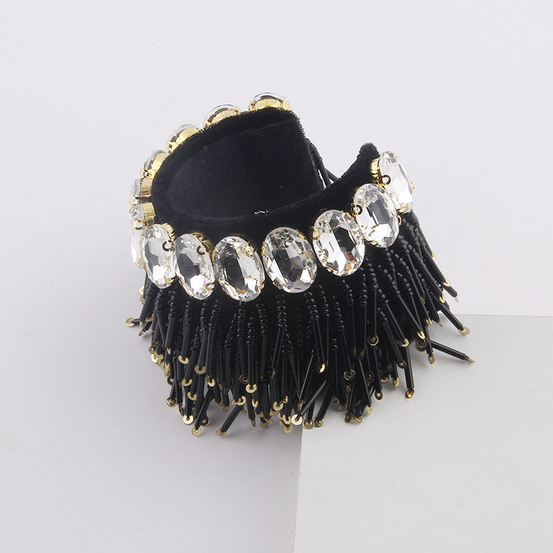 Baroque diamond-studded gemstone beads tassel bracelet