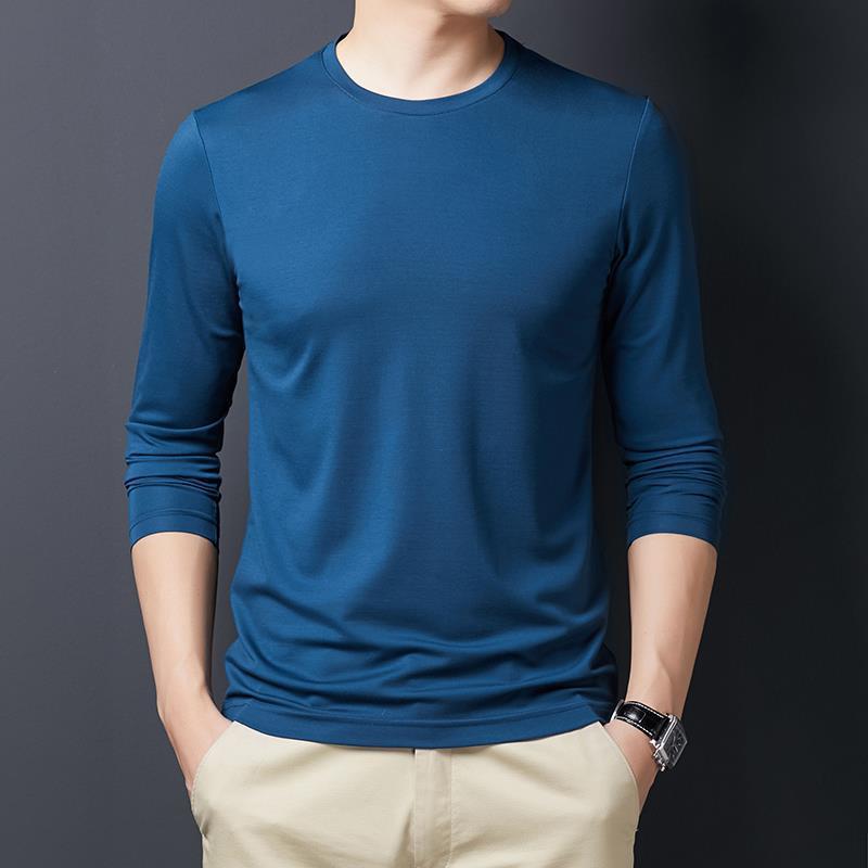 新款冰感透气t恤男长袖中年圆领纯色春秋薄款卫衣春装内搭打底衫