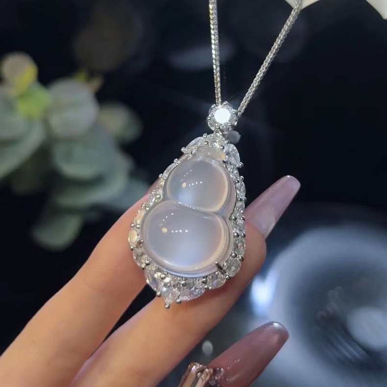 Mặt dây chuyền vòng cổ chalcedony bầu đá cao tự nhiên kiểu mới 2024 Fuluhao dát phong cách Trung Quốc mới — Bạc (bạc s925), Vàng 14k, Bạch kim, Vàng hồng chi tiết 3